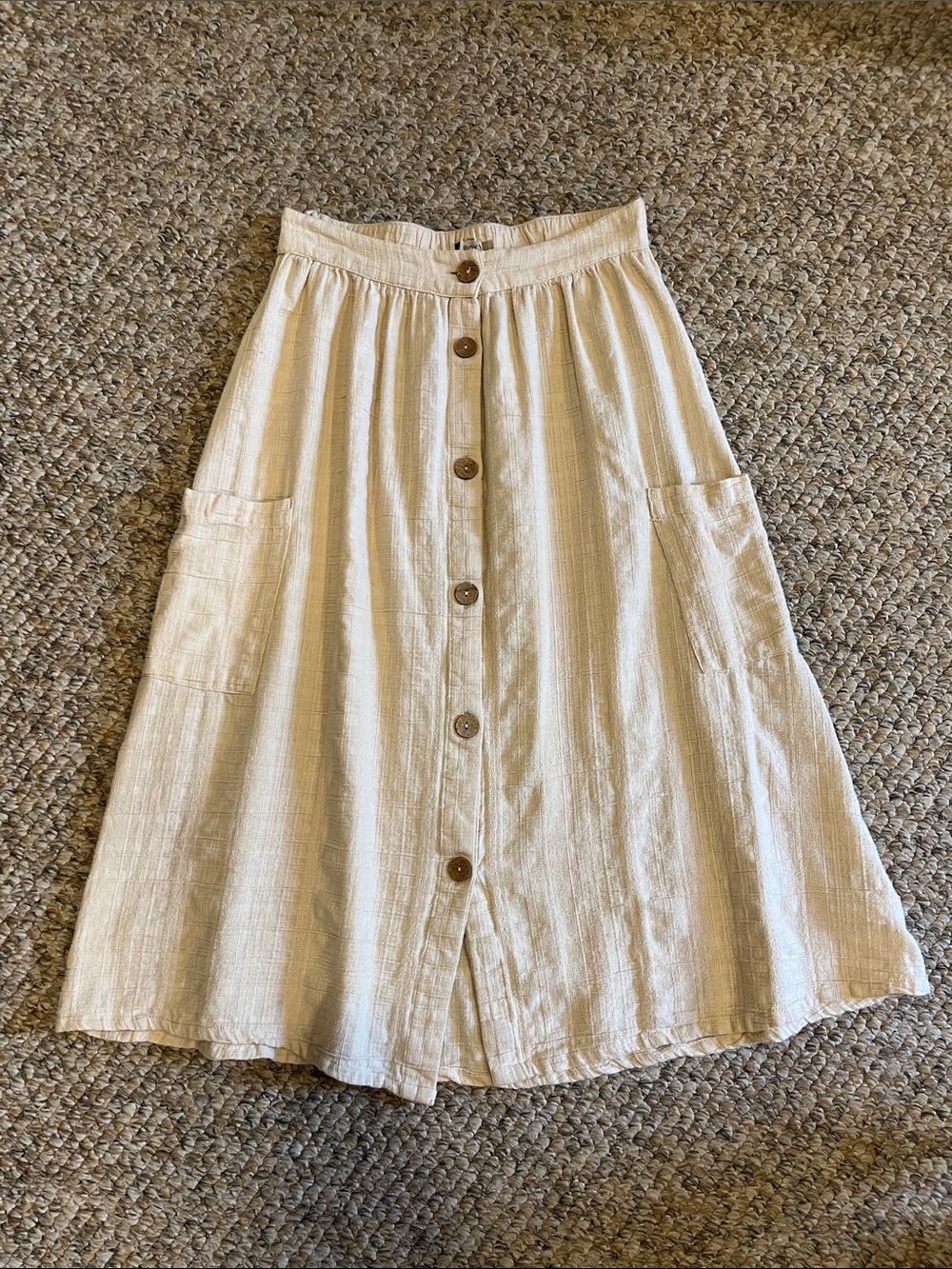 Roxy Cream Button-Front Midi Skirt with Patch Pockets